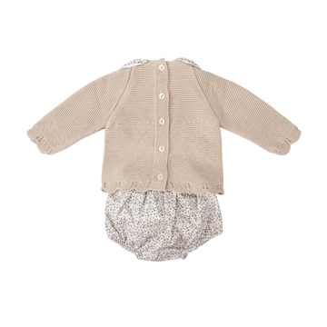 Conjunto beige doble cuello flores - Imagen 2